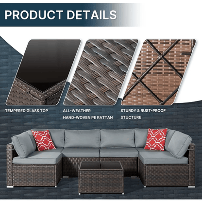 7Piece Outdoor Patio Furniture Set  AllWeather PE Rattan Sectional Sofa With Table 4