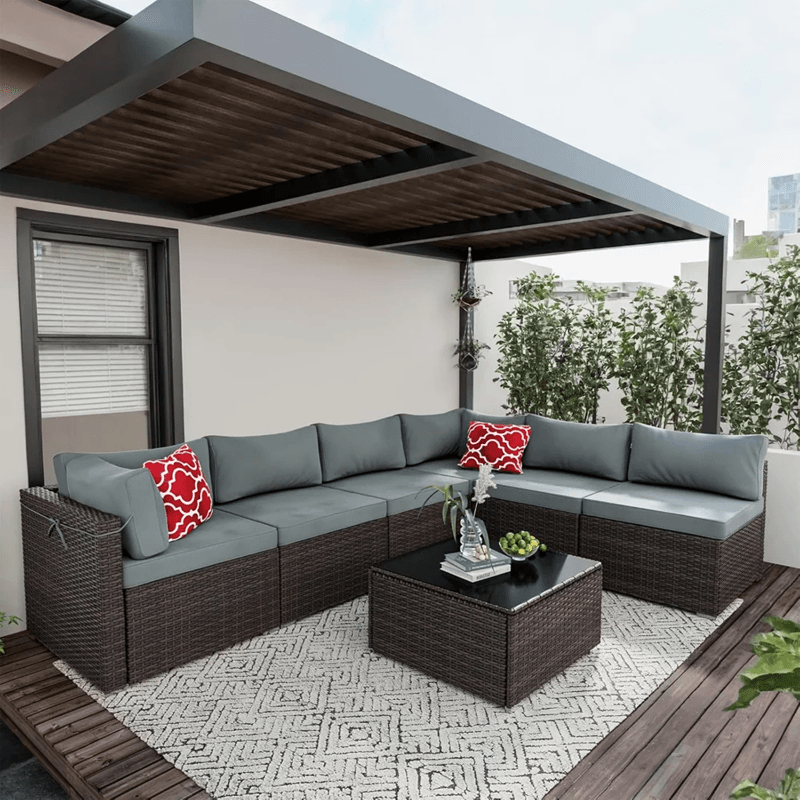 7Piece Outdoor Patio Furniture Set  AllWeather PE Rattan Sectional Sofa With Table 6