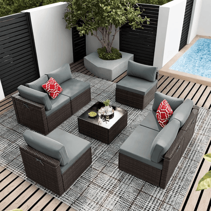 7Piece Outdoor Patio Furniture Set  AllWeather PE Rattan Sectional Sofa With Table 7