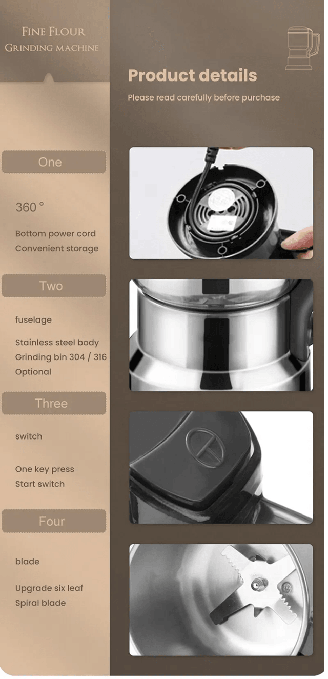 Electric Coffee And Spice Grinder  Multifunctional Kitchen Mill For Beans Nuts  Grains 3