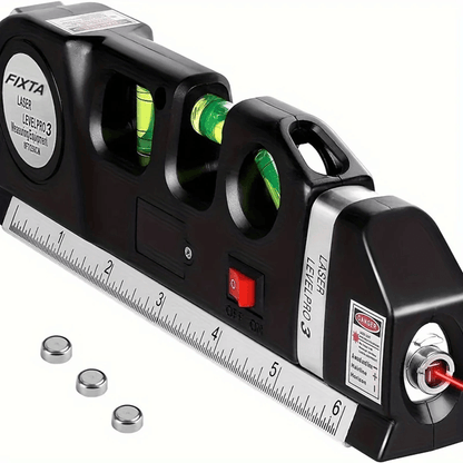 Multipurpose Laser Level Tool – Cross Line Level with 8-Foot Measuring Tape for DIY & Home Projects