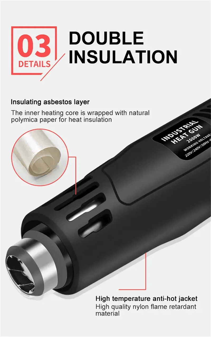 2000W Electric Heat Gun  High Power Hot Air Tool With Adjustable Temperature For DIY Automotive  In 4