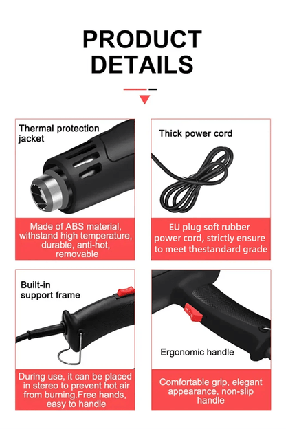 2000W Electric Heat Gun  High Power Hot Air Tool With Adjustable Temperature For DIY Automotive  In 12