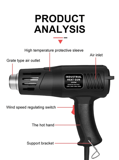 2000W Electric Heat Gun  High Power Hot Air Tool With Adjustable Temperature For DIY Automotive  In 8