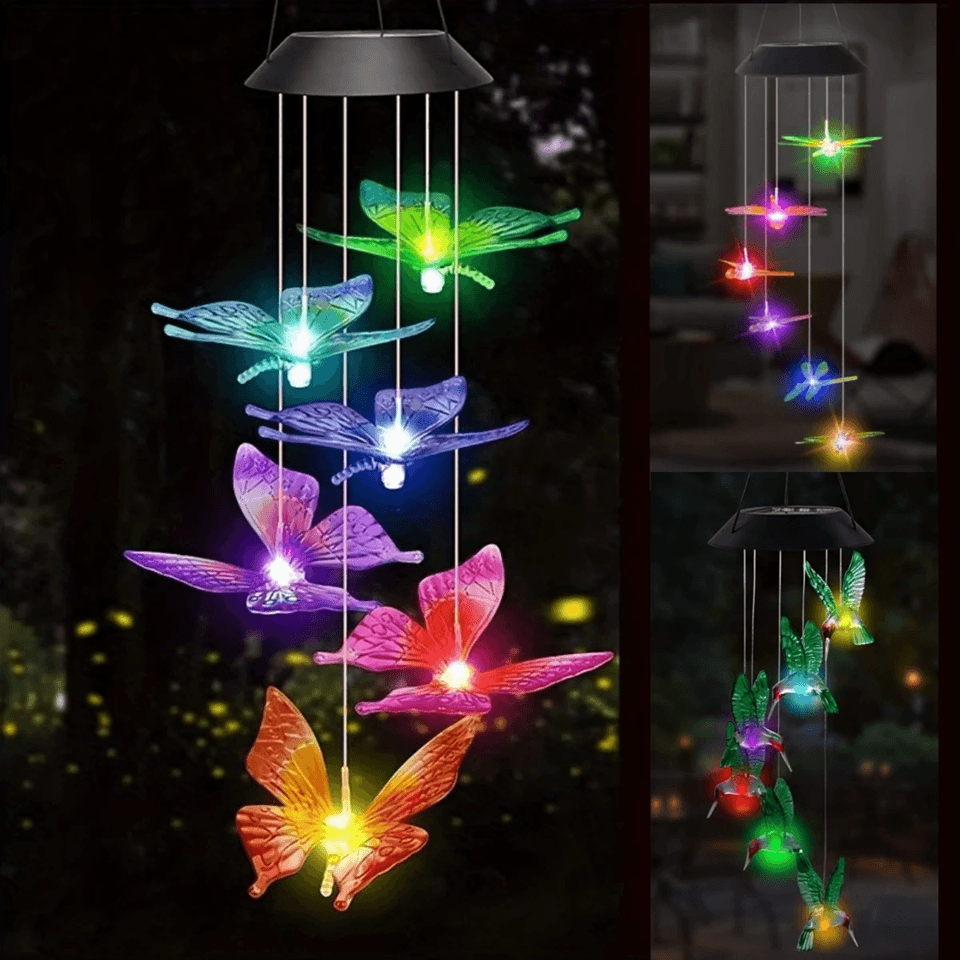 Solar ColorChanging Wind Chimes  LED Butterfly Dragonfly  Hummingbird Lights For Outdoor Garden 2