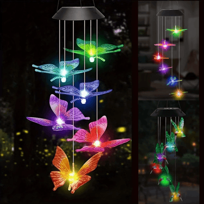 Solar ColorChanging Wind Chimes  LED Butterfly Dragonfly  Hummingbird Lights For Outdoor Garden 2