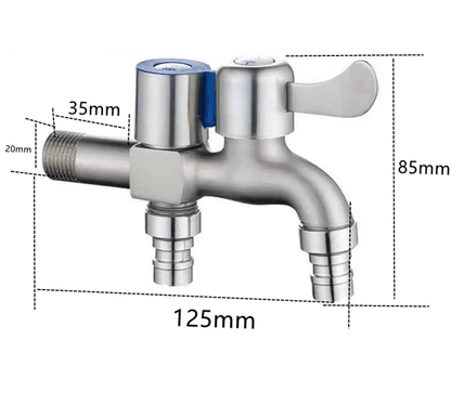 AquaFlow Stainless Steel Dual Outlet Faucet with Independent Controls for Bathroom and Bidet Use