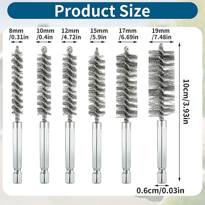 ProClean 6 Piece Stainless Steel Wire Brush Set For Pipe And Hole Cleaning With Hex Shank 1