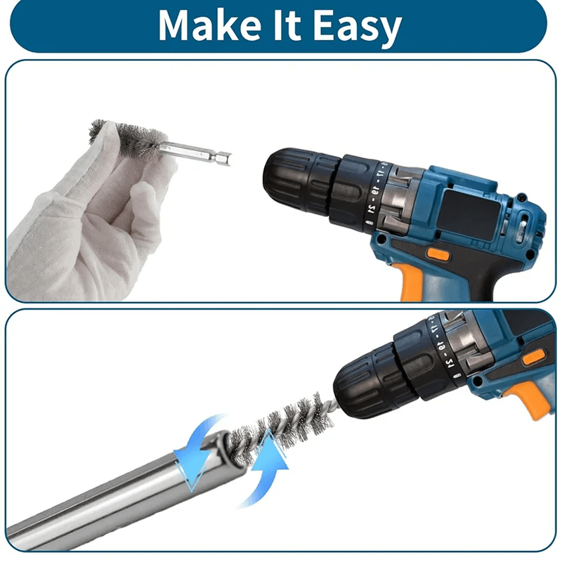 ProClean 6 Piece Stainless Steel Wire Brush Set For Pipe And Hole Cleaning With Hex Shank 2