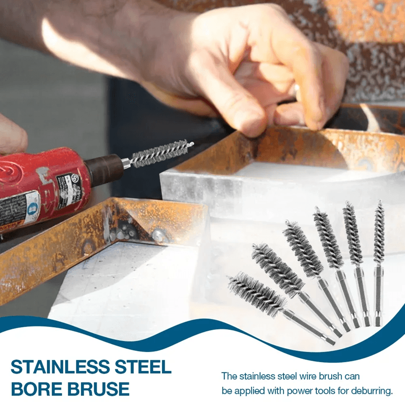 ProClean 6 Piece Stainless Steel Wire Brush Set For Pipe And Hole Cleaning With Hex Shank 3