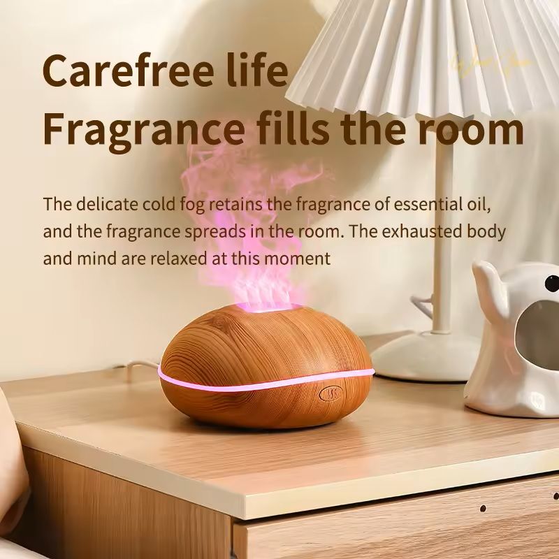 Wood Grain Ultrasonic Oil Diffuser With Remote And LED Lights 4
