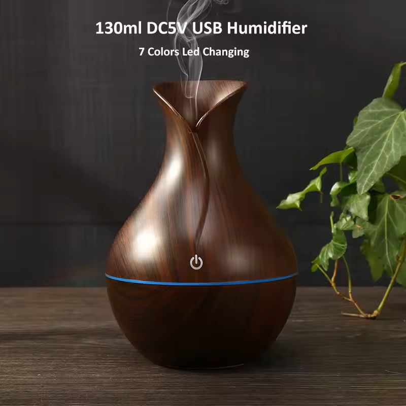 Wood Grain Ultrasonic Vase Humidifier with Night Light