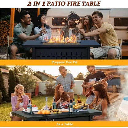 43 Inch Outdoor Propane Fire Pit Table With Glass Guard And Lid 1