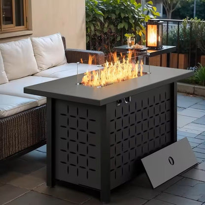 43 Inch Outdoor Propane Fire Pit Table with Glass Guard and Lid