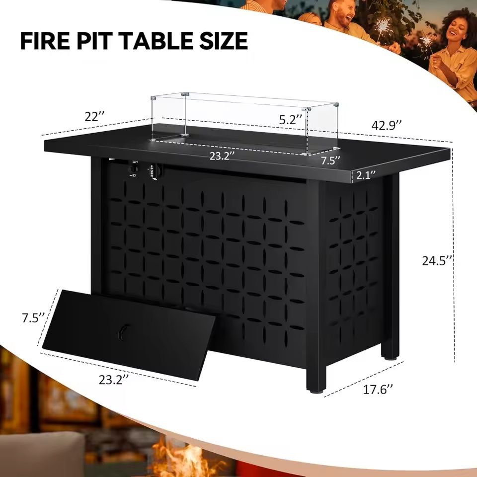 43 Inch Outdoor Propane Fire Pit Table With Glass Guard And Lid 3