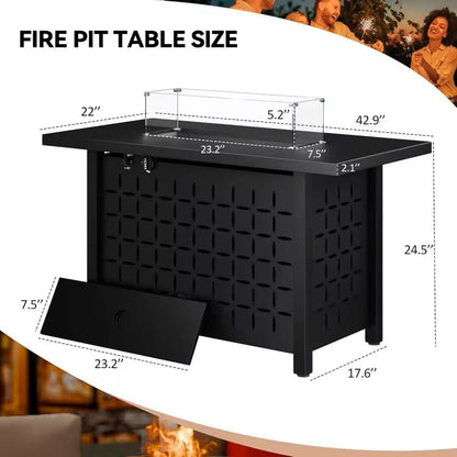 43 Inch Outdoor Propane Fire Pit Table With Glass Guard And Lid 3