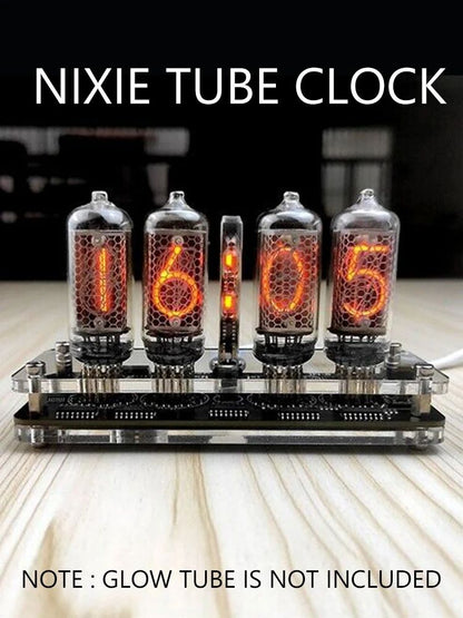 IN8 Nixie Glow Tube Clock 4 Digit, Solid Wood Desk Alarm, Digital IN8 Glow Tube, USB Power, Plug in Design Basic Version