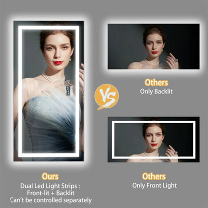 Bathroom Mirror Smart LED Vanity Mirror Wall Mounted With Bluetooth Digital Display Back  Front Lit 3