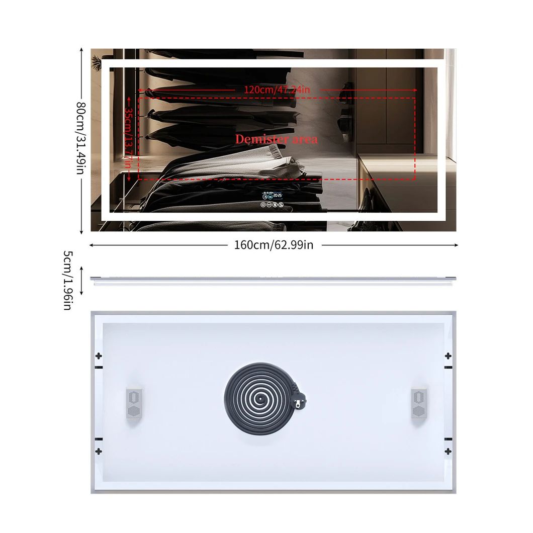 Bathroom Mirror Smart LED Vanity Mirror Wall Mounted With Bluetooth Digital Display Back  Front Lit 8