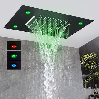 Black Ceiling Intelligent LED Rainfall Waterfall Shower Head, Concealed Single Shower Tap