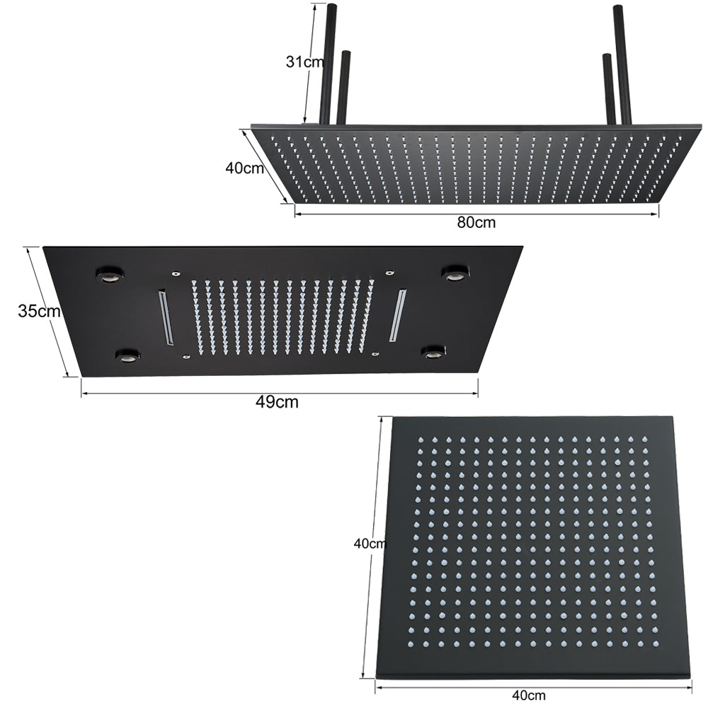 Black Ceiling Intelligent LED Rainfall Waterfall Shower Head Concealed Single Shower Tap 3