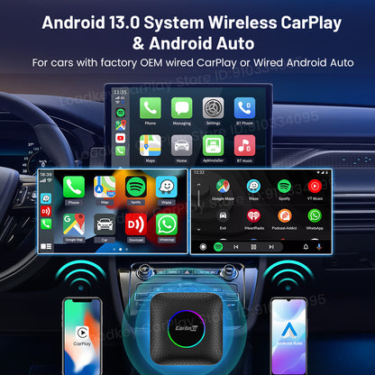 Android 13 AI TV Box For Cars Carlinkit Wireless CarPlay  Android Auto Adapter With LED Screen QCM6