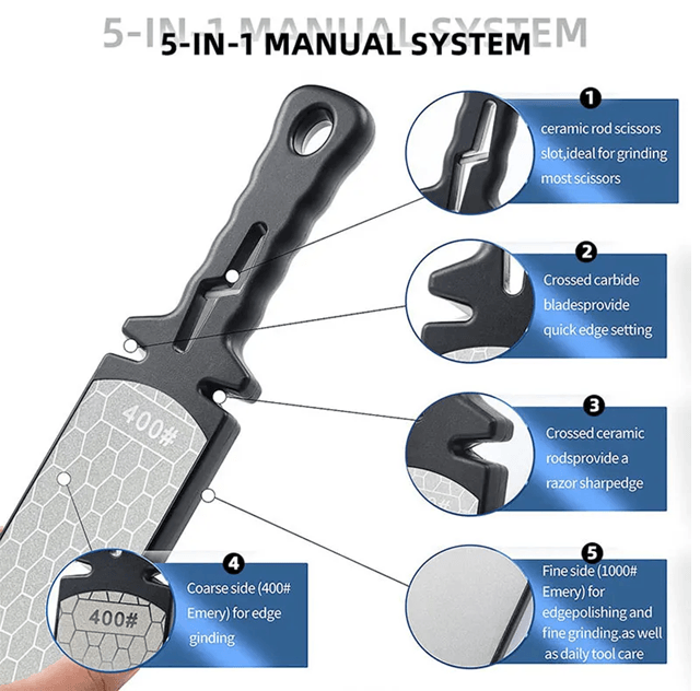 Premium 5in1 Knife Sharpener With Diamond Whetstone  Tungsten Carbide Edge System 3
