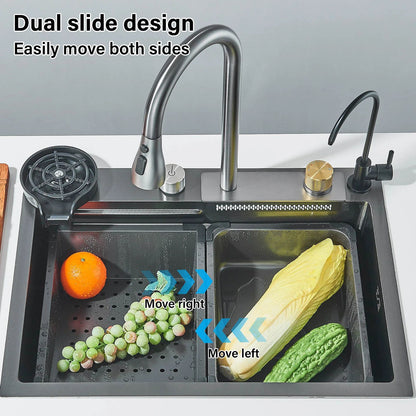 Premium Stainless Steel Waterfall Kitchen Sink Large Single Basin Above Counter With Single Slot  C 2
