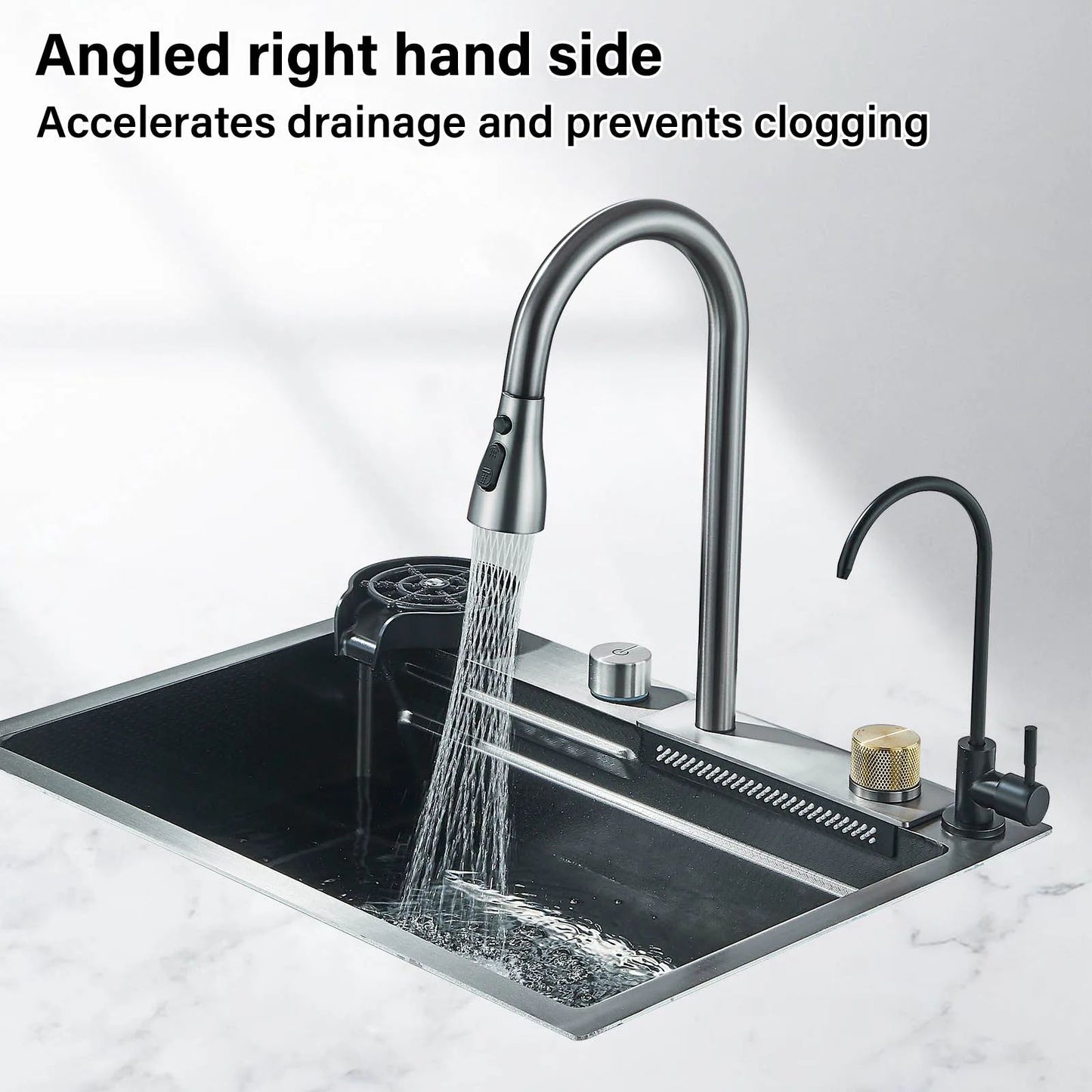 Premium Stainless Steel Waterfall Kitchen Sink Large Single Basin Above Counter With Single Slot  C 3