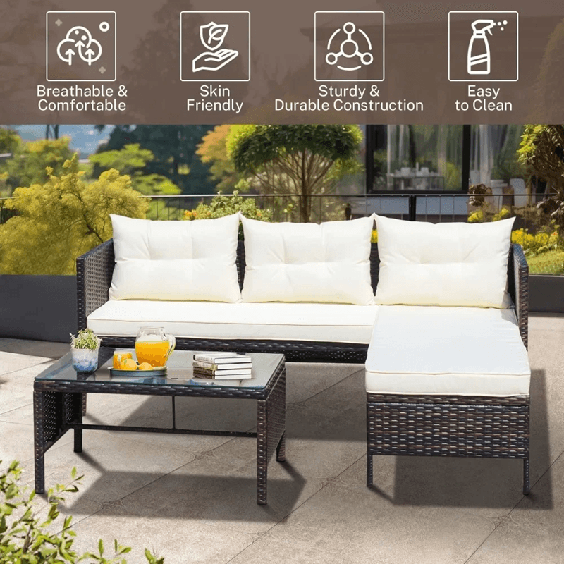 3Piece Outdoor Patio Furniture Set  AllWeather Wicker Conversation Set With Chaise Lounge 1