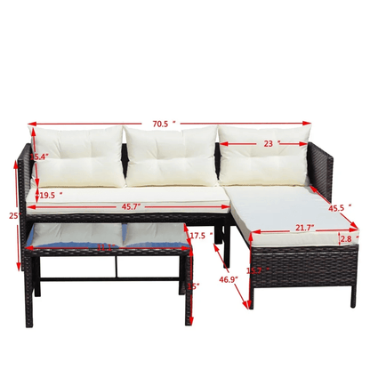 3Piece Outdoor Patio Furniture Set  AllWeather Wicker Conversation Set With Chaise Lounge 2