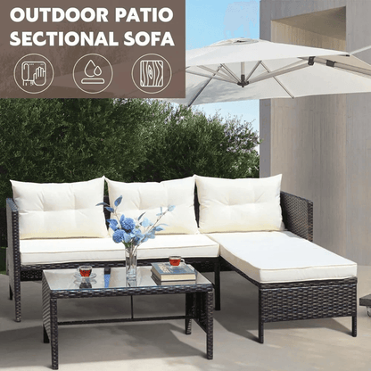 3Piece Outdoor Patio Furniture Set  AllWeather Wicker Conversation Set With Chaise Lounge 3