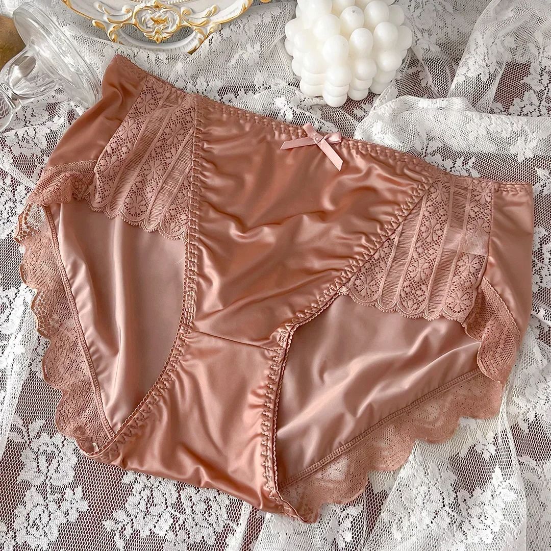 New Underwear For Women Satin Traceless Ice Silk Panties Mid Waist Breathable Sexy Lingerie Comfort 1