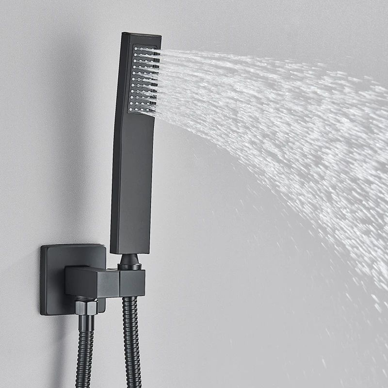 Rain Waterfall Black Concealed Shower Faucet Set With Tub Spout Embedded Bathroom Shower System Wal