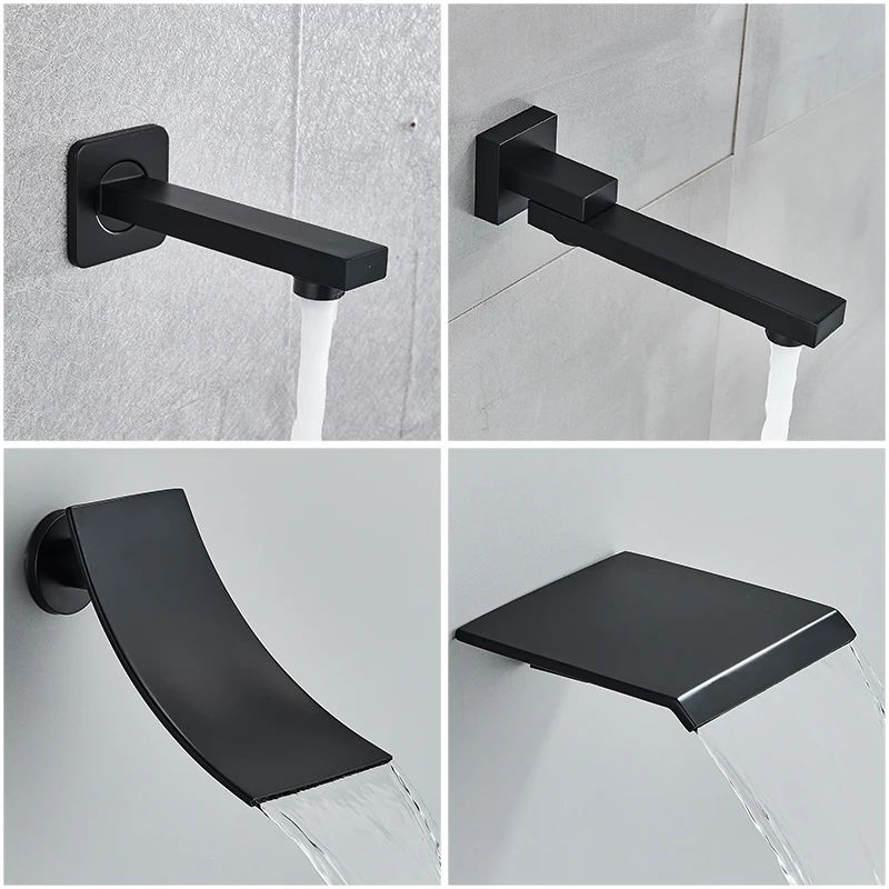 Rain Waterfall Black Concealed Shower Faucet Set With Tub Spout Embedded Bathroom Shower System Wal