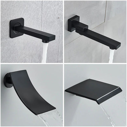 Rain Waterfall Black Concealed Shower Faucet Set With Tub Spout Embedded Bathroom Shower System Wal
