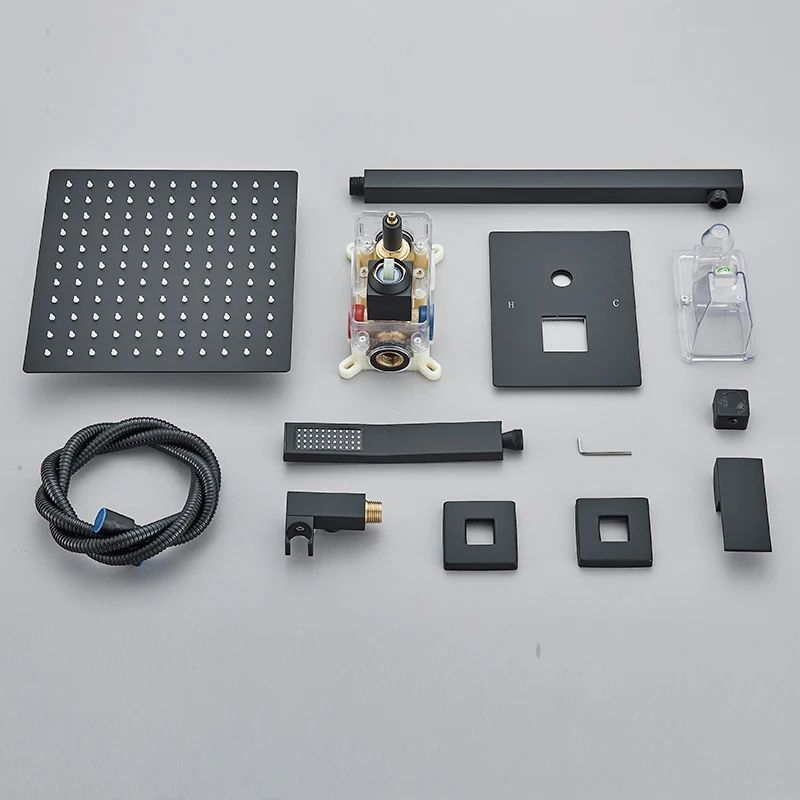 Rain Waterfall Black Concealed Shower Faucet Set With Tub Spout Embedded Bathroom Shower System Wal