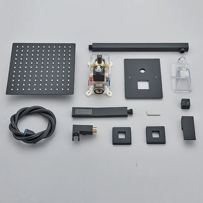 Rain Waterfall Black Concealed Shower Faucet Set With Tub Spout Embedded Bathroom Shower System Wal