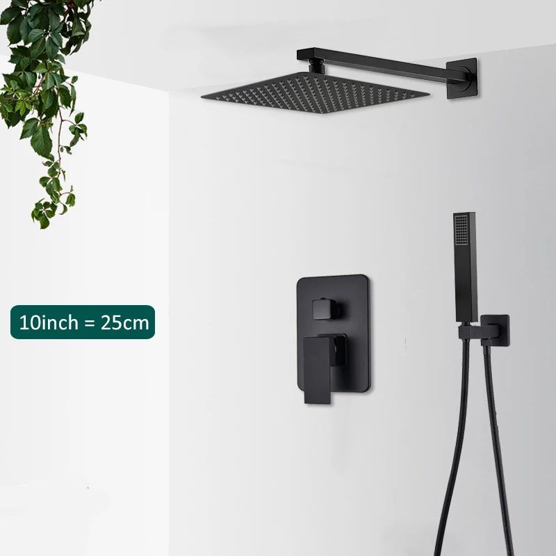 Rain Waterfall Black Concealed Shower Faucet Set With Tub Spout Embedded Bathroom Shower System Wal