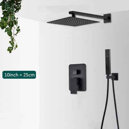 Rain Waterfall Black Concealed Shower Faucet Set With Tub Spout Embedded Bathroom Shower System Wal