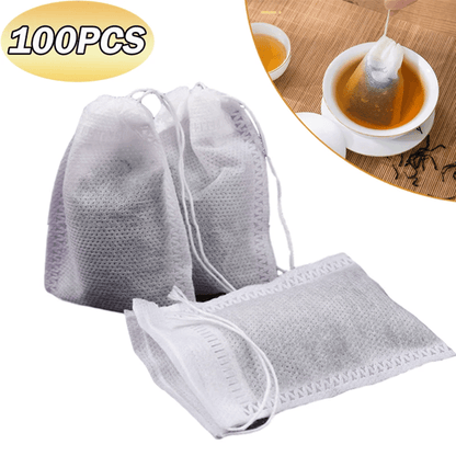 100-Pack Disposable Tea Filter Bags – Non-Woven Drawstring Infusers for Loose Leaf Tea, Herbs, and Spices