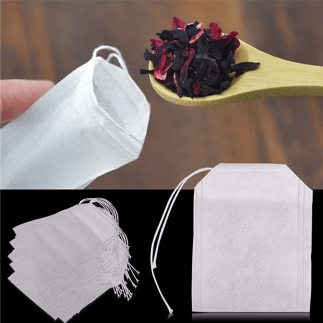 100Pack Disposable Tea Filter Bags  NonWoven Drawstring Infusers For Loose Leaf Tea Herbs And Spice 1