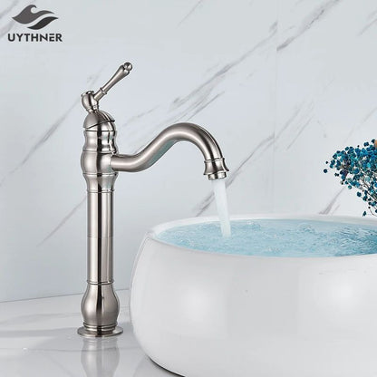 Modern Nickel Brushed Sink Faucet, Single Handle Swivel Spout Basin Mixer Tap for Bathroom, Deck Mounted Installation