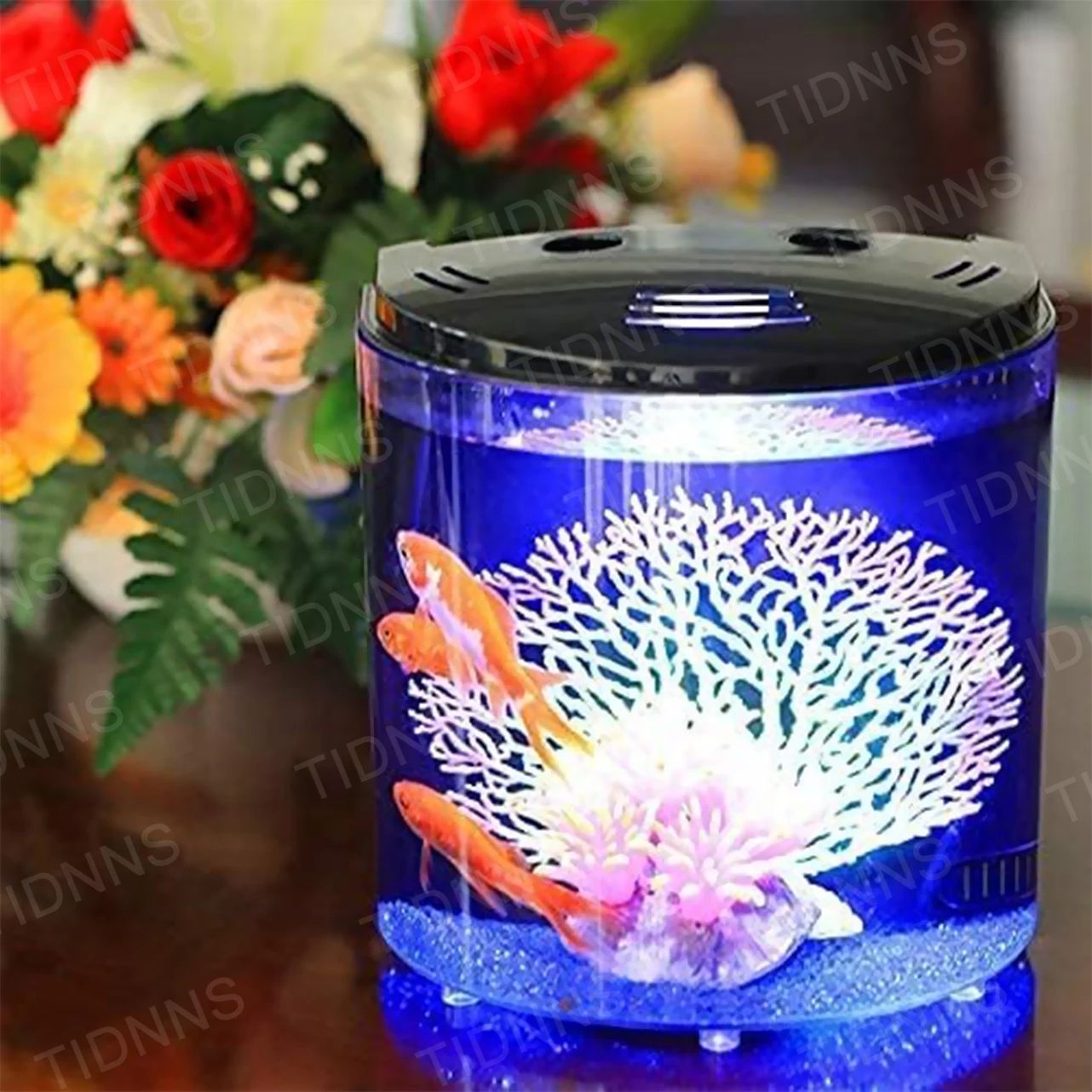 Mini Acrylic Goldfish Aquarium with Filter Pump & LED Light, Desktop Small Fish Tank for Betta, Living Room, Office
