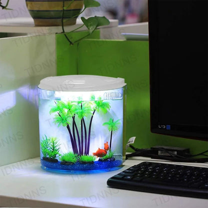 Mini Acrylic Goldfish Aquarium With Filter Pump  LED Light Desktop Small Fish Tank For Betta Living 1