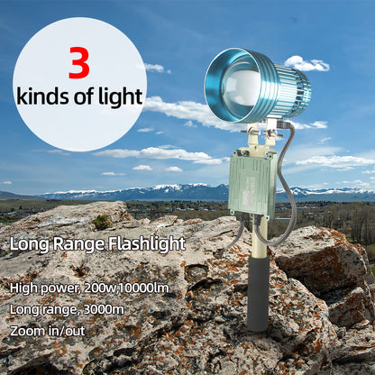 200W High Power Searchlight, Portable Long Range Flashlight with 3000m Zoomable Warm Light for Hunting & Outdoor