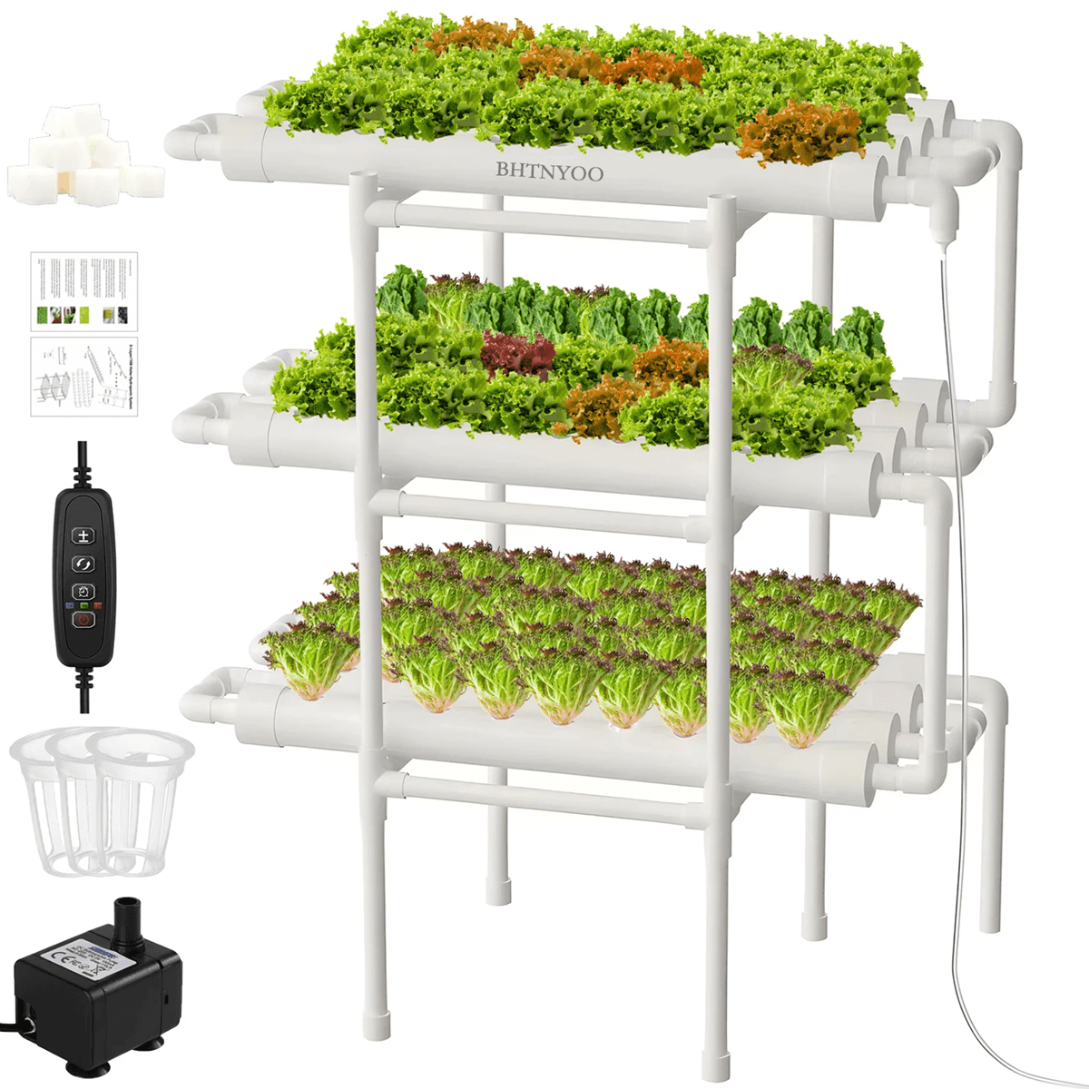 3-Layer Hydroponic Growing System Kit – 108-Site Soilless Garden with Food-Grade PVC Pipes