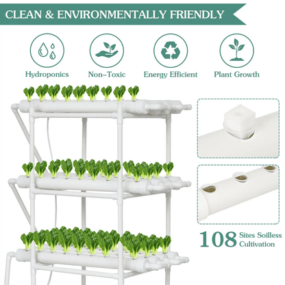 3Layer Hydroponic Growing System Kit  108Site Soilless Garden With FoodGrade PVC Pipes 5