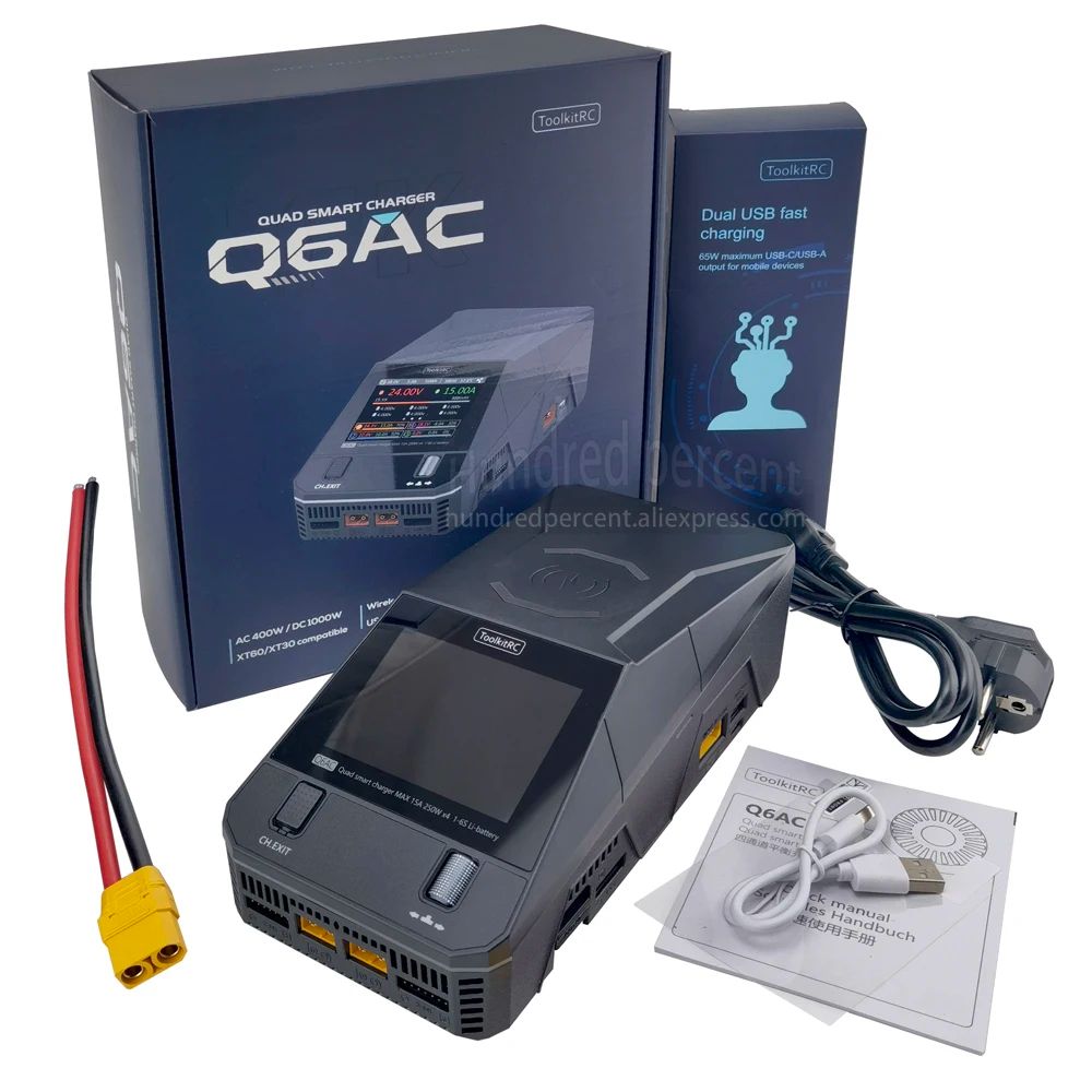 ToolkitRC Charger DC 4CH Output With 65W USBA  TypeC  LiPo 16S NiMH 116S PB 110S IPS Charger 1