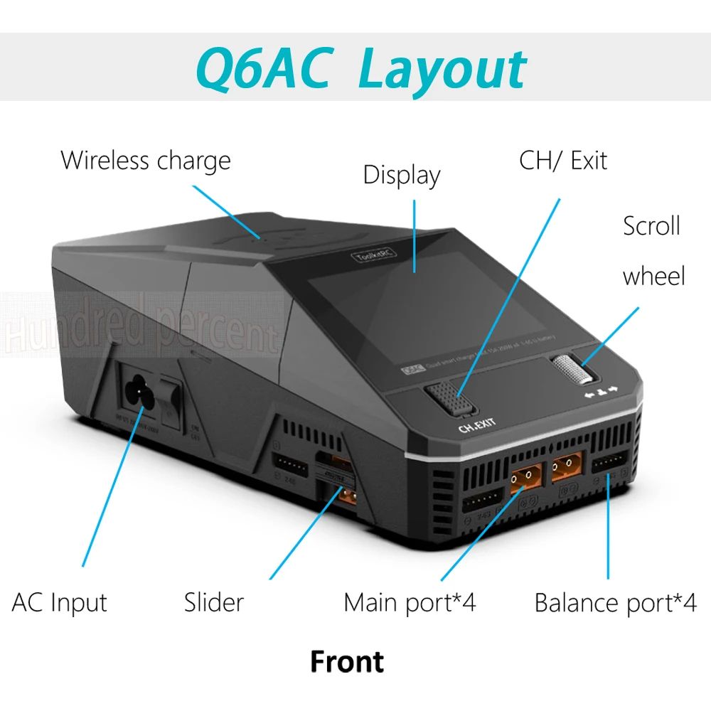 ToolkitRC Charger DC 4CH Output With 65W USBA  TypeC  LiPo 16S NiMH 116S PB 110S IPS Charger 3